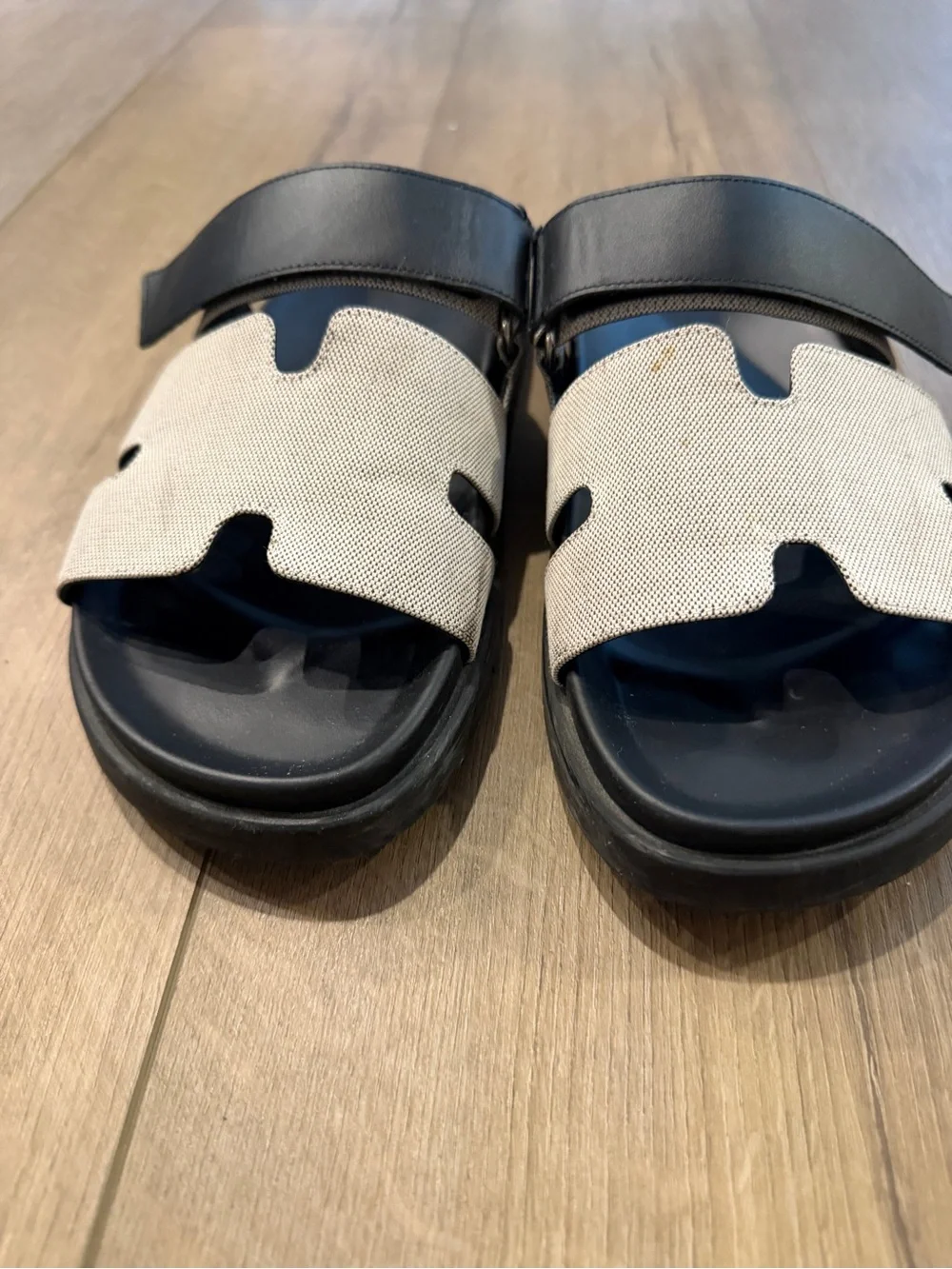 Hermes Black and Beige Chypre Sandals size 39